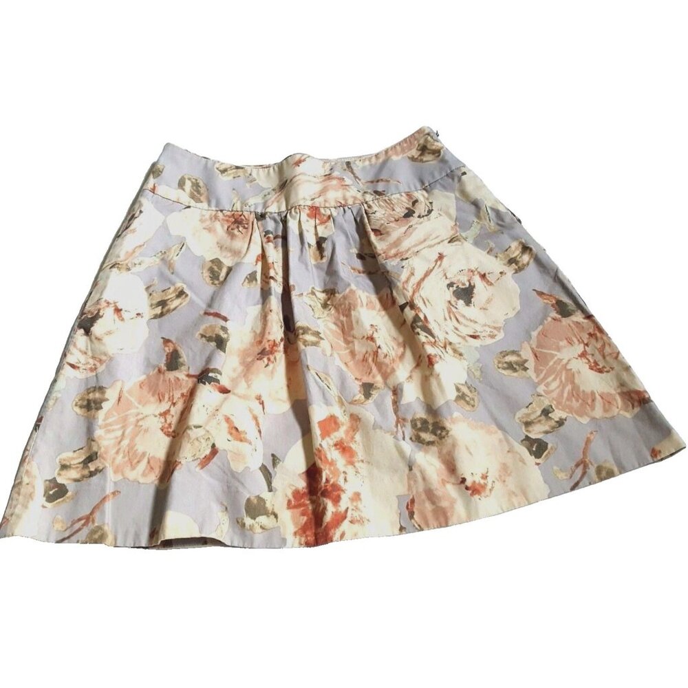 J. Crew Skirt Cotton Floral Gray Peach A Line